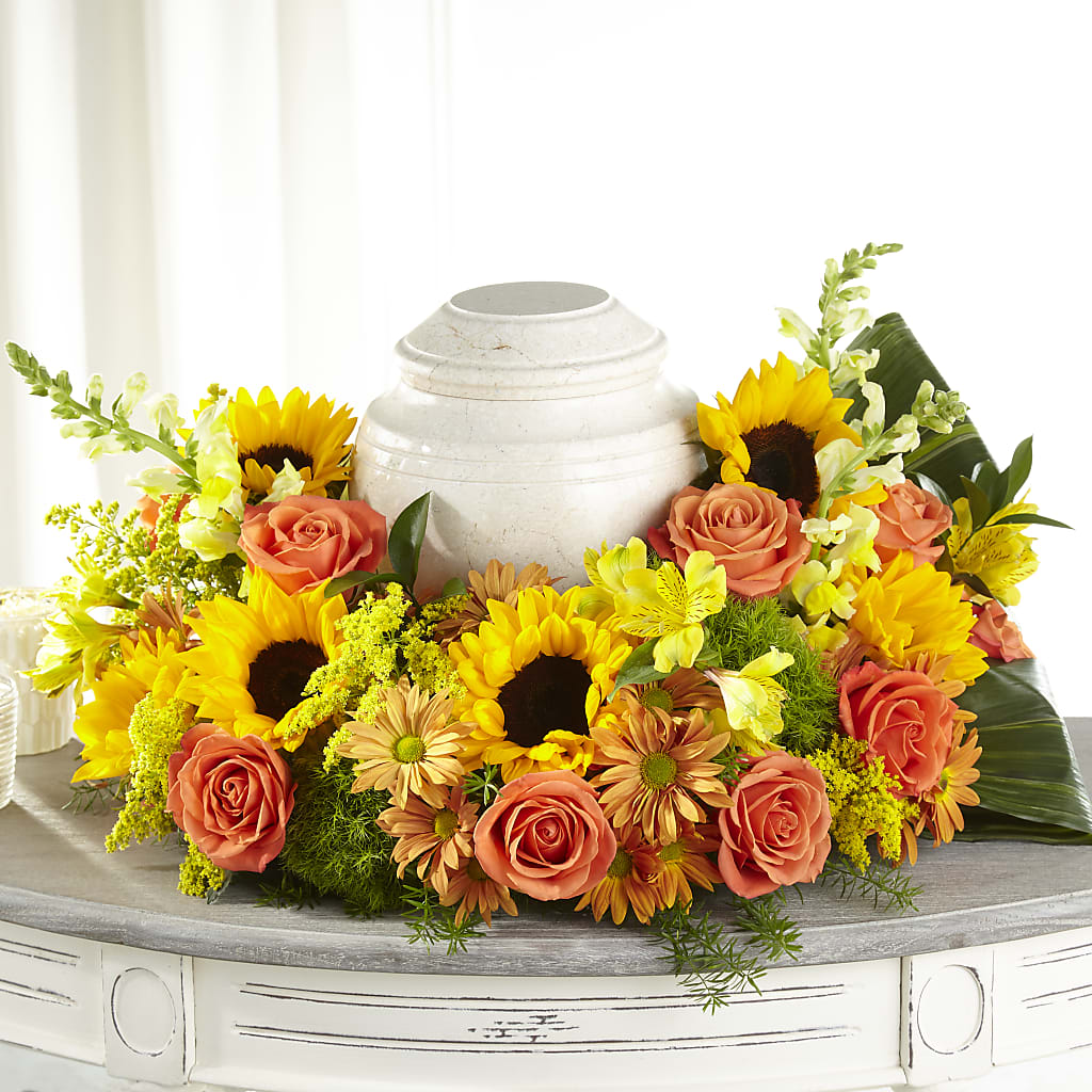 Faithful Sunflower Cremation Adornment – VACHA'S FOREST FLOWERS, Oak Forest IL
