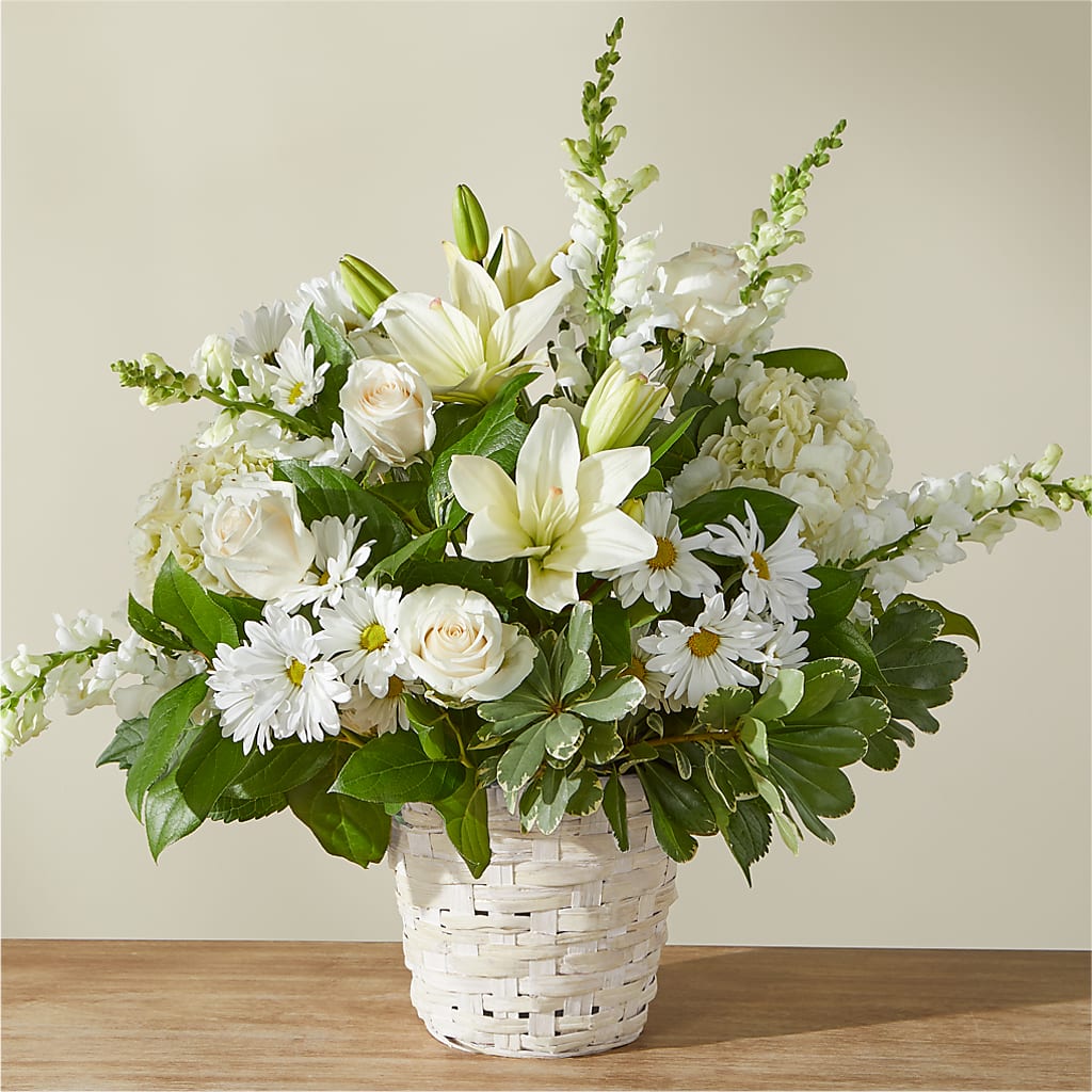 Ivory Elegance Floral Basket – VACHA'S FOREST FLOWERS, Oak Forest IL