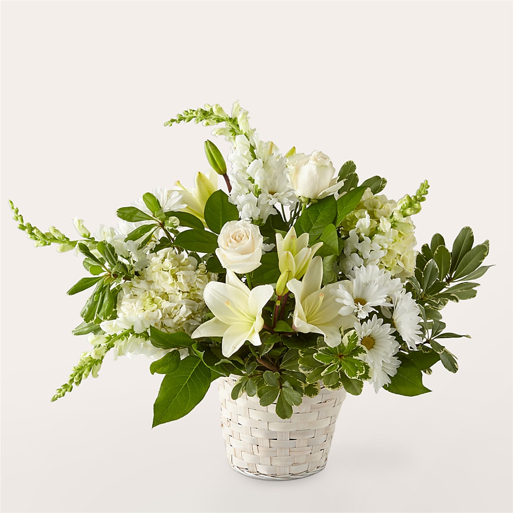 Ivory Elegance Floral Basket – VACHA'S FOREST FLOWERS, Oak Forest IL