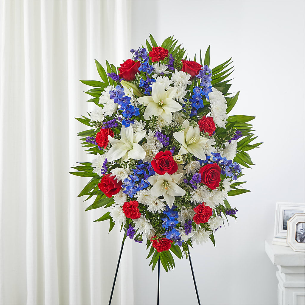 Cherished Service Standing Spray – VACHA'S FOREST FLOWERS, Oak Forest IL