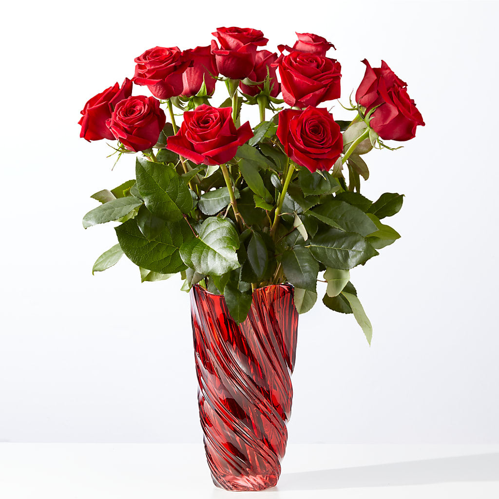 Classic Love Red Rose Bouquet with Luxe Swirl Vase – VACHA'S FOREST FLOWERS, Oak Forest IL