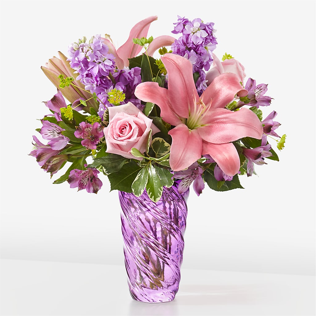Precious Petals Bouquet with Luxe Swirl Vase – VACHA'S FOREST FLOWERS, Oak Forest IL