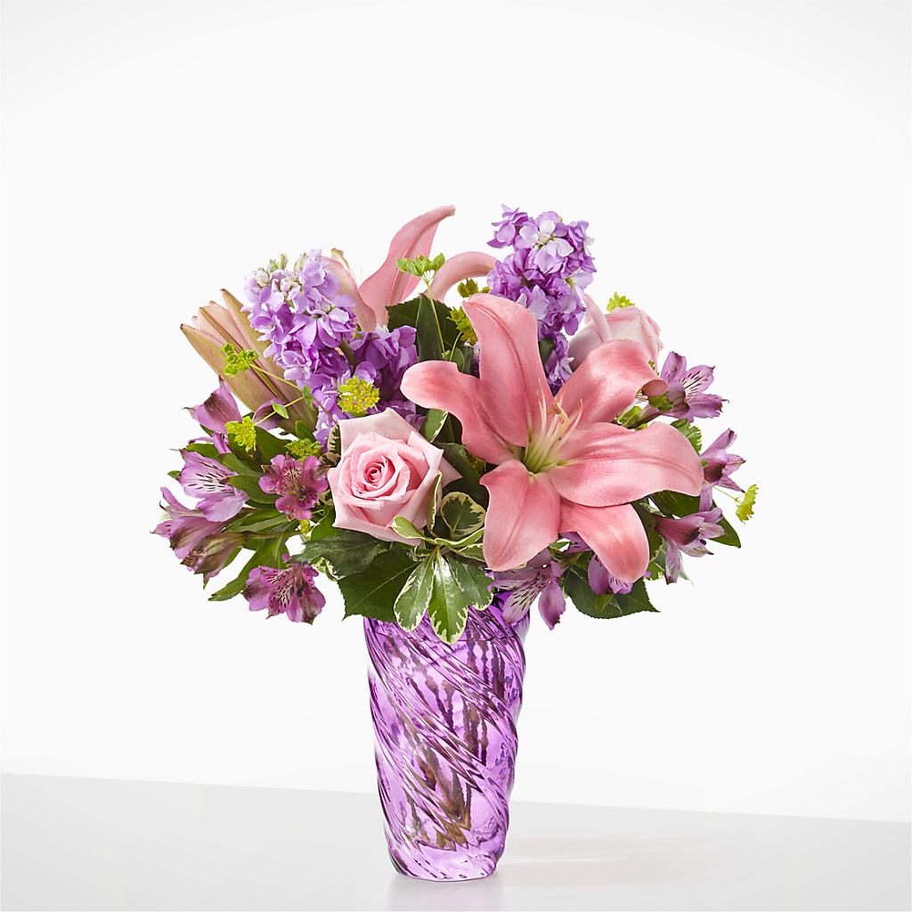 Precious Petals Bouquet with Luxe Swirl Vase – VACHA'S FOREST FLOWERS, Oak Forest IL