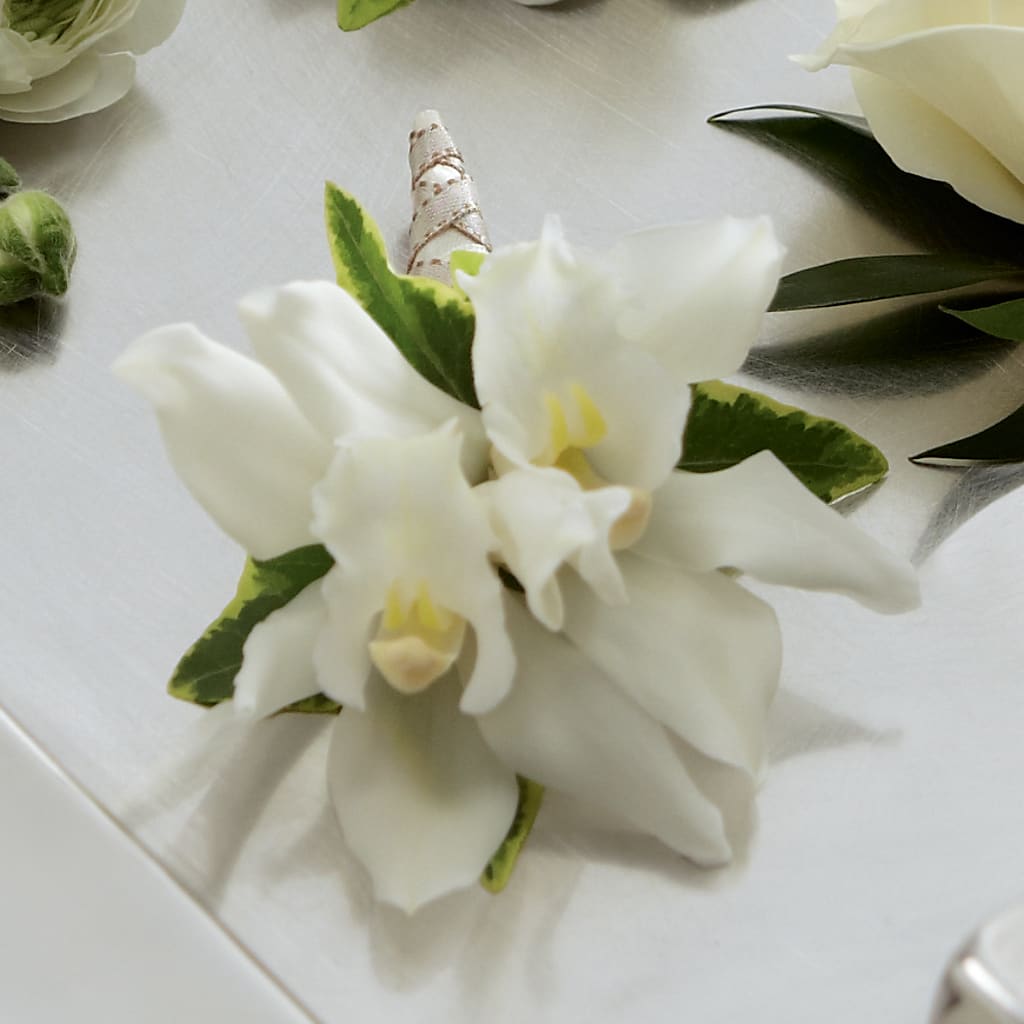 White Mini Cymbidium Boutonniere – VACHA'S FOREST FLOWERS, Oak Forest IL