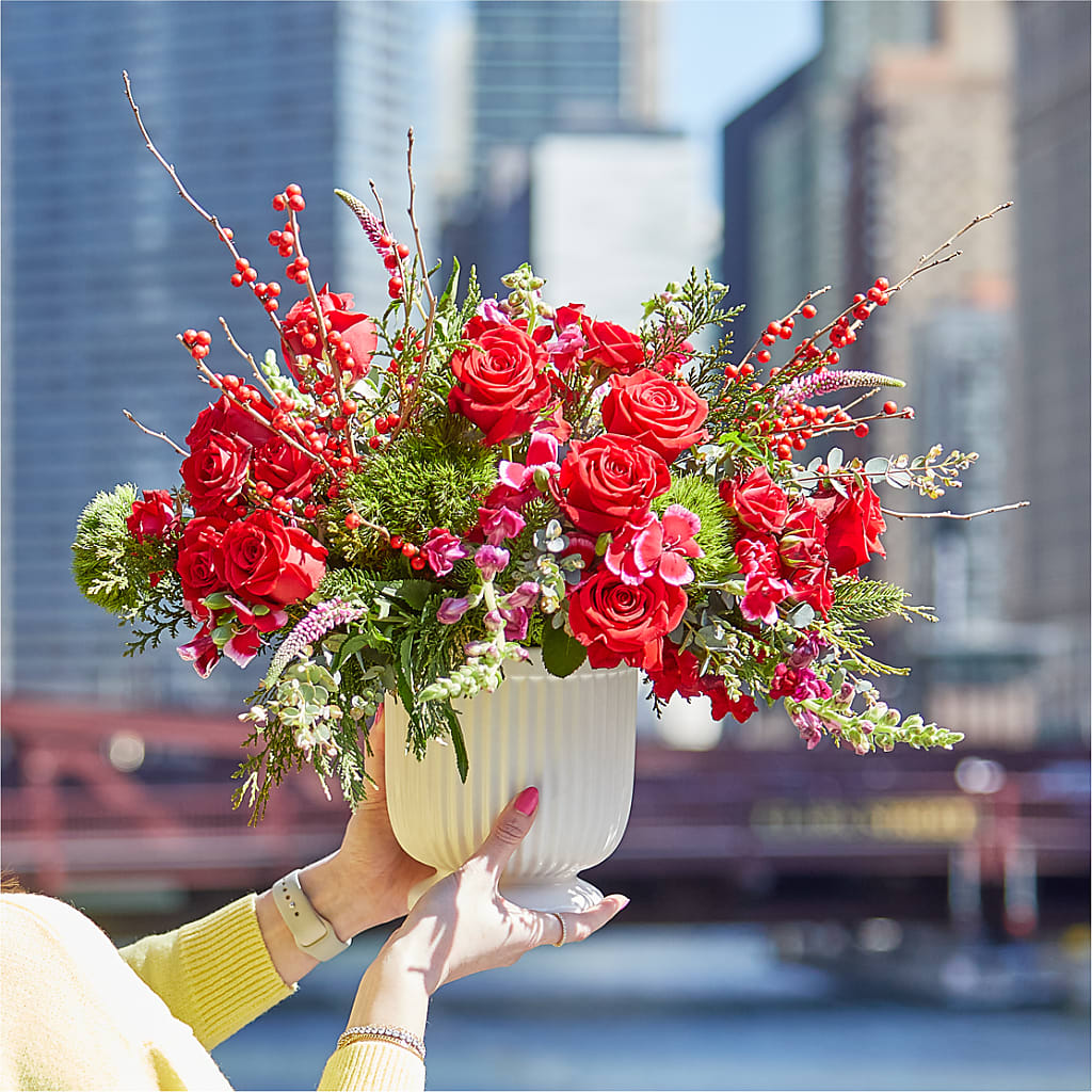 Big Red Bow Bouquet – VACHA'S FOREST FLOWERS, Oak Forest IL