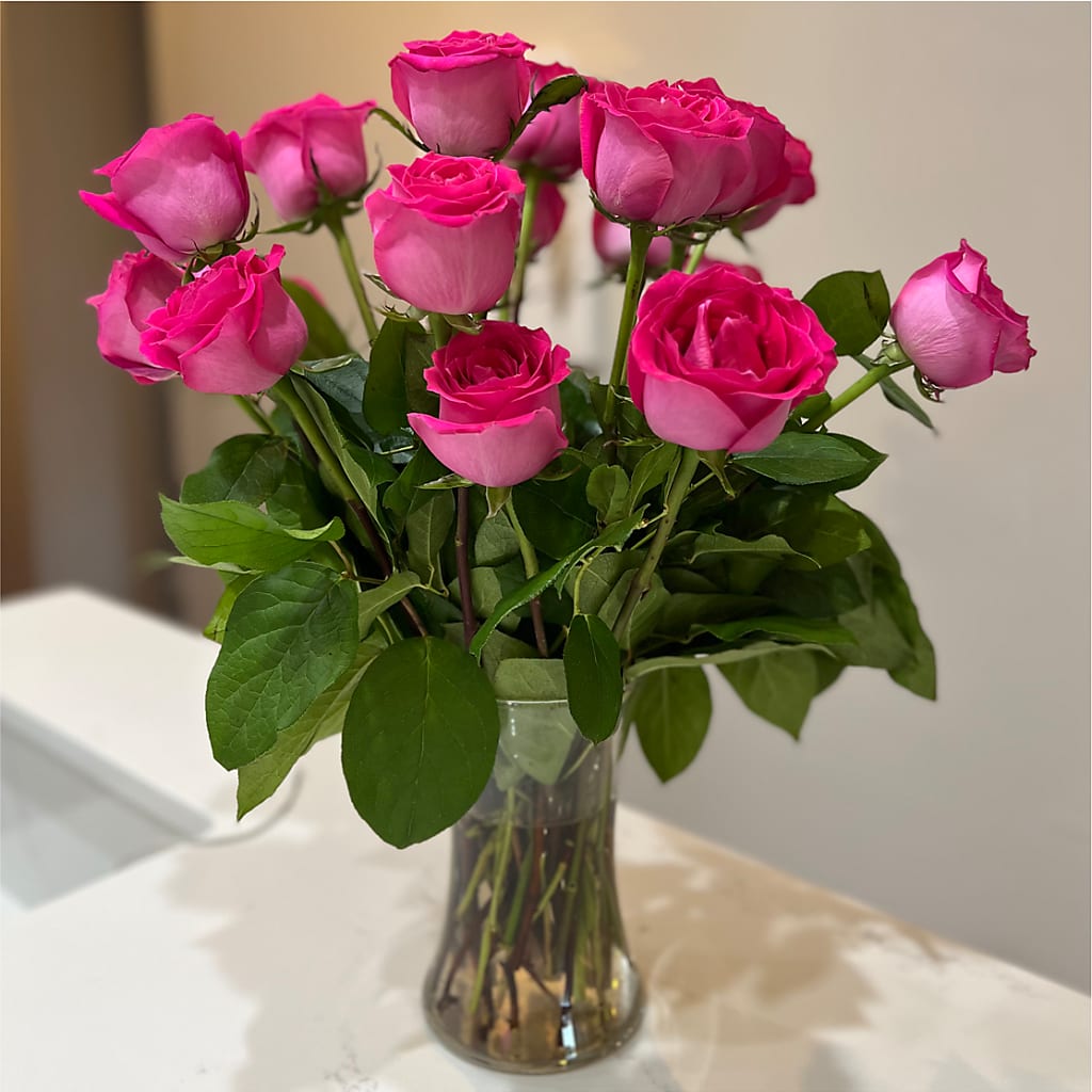 Long Stem Pink Rose Bouquet – VACHA'S FOREST FLOWERS, Oak Forest IL