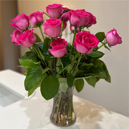 Long Stem Pink Rose Bouquet – VACHA'S FOREST FLOWERS, Oak Forest IL