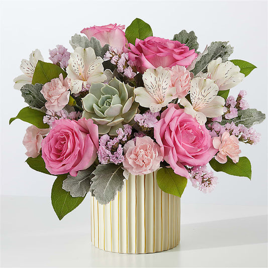 Dusty Rose Bouquet with Ivory Vase – VACHA'S FOREST FLOWERS, Oak Forest IL