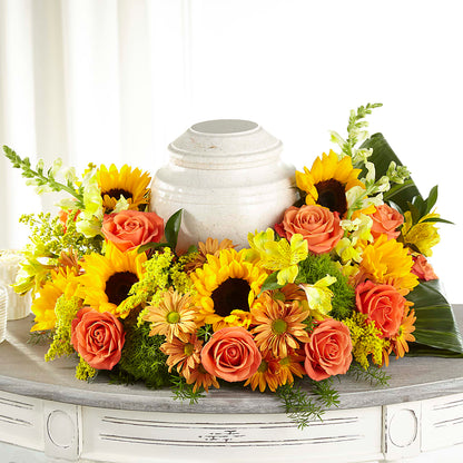 Faithful Sunflower Cremation Adornment – VACHA'S FOREST FLOWERS, Oak Forest IL