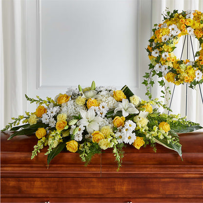 Golden Harmony Casket Spray – VACHA'S FOREST FLOWERS, Oak Forest IL