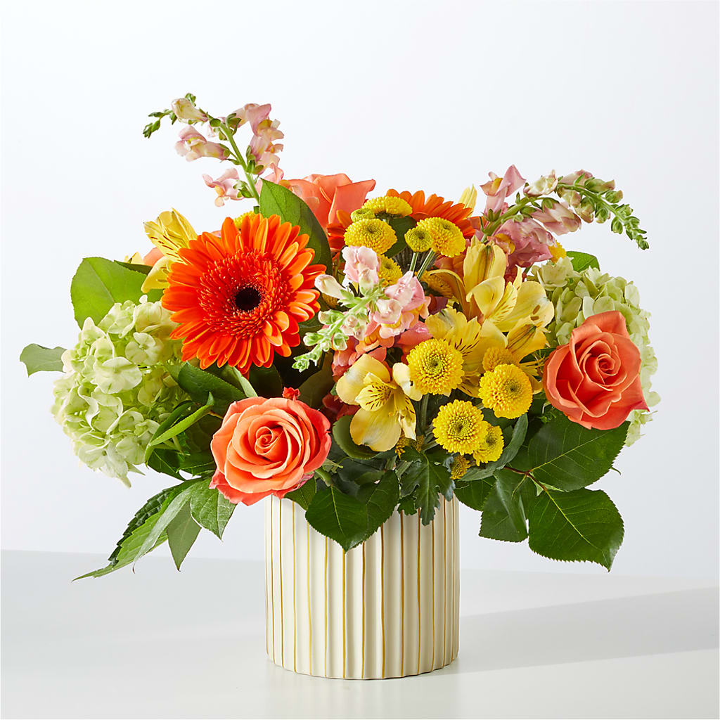Autumn Sunshine Bouquet with Ivory Vase – VACHA'S FOREST FLOWERS, Oak Forest IL
