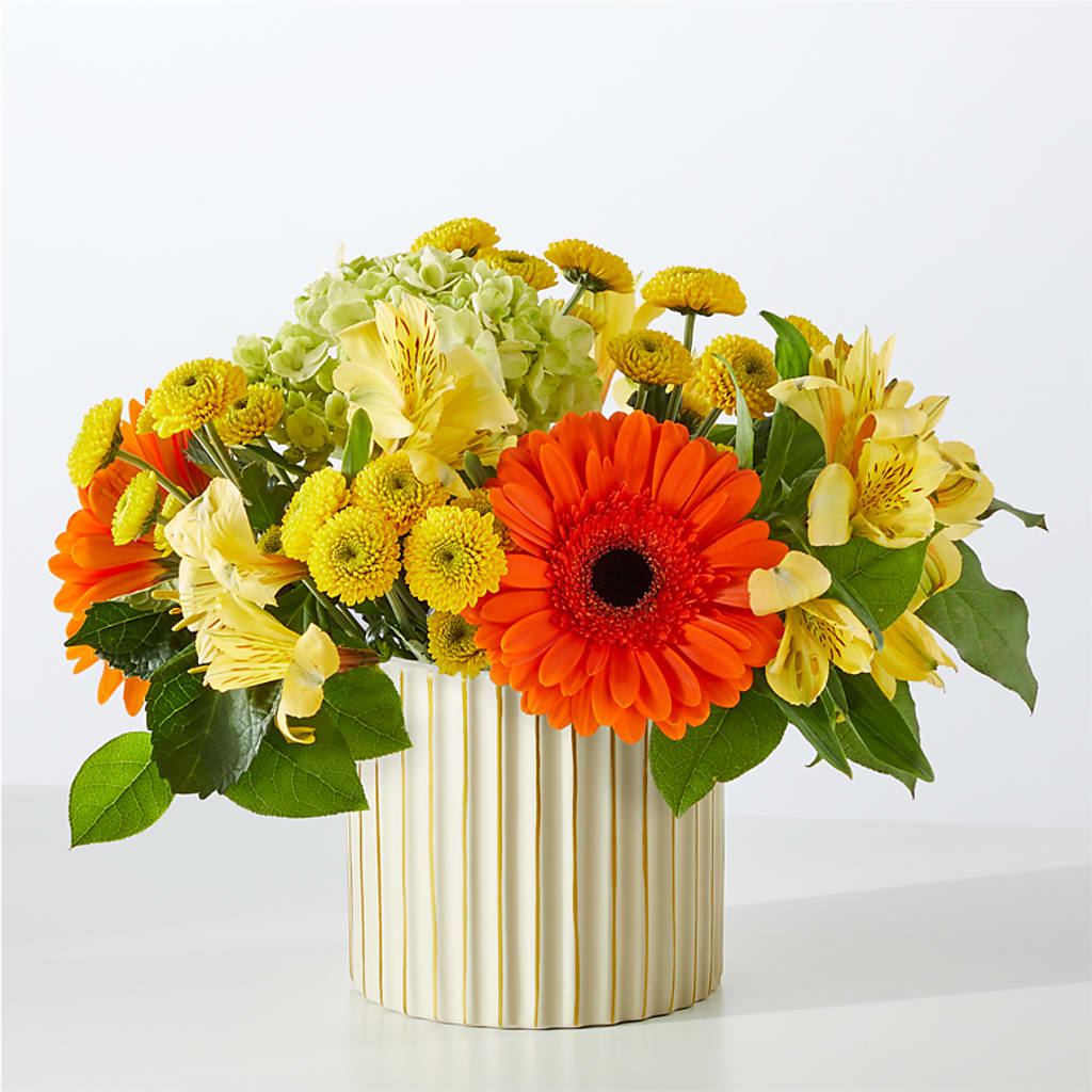 Autumn Sunshine Bouquet with Ivory Vase – VACHA'S FOREST FLOWERS, Oak Forest IL